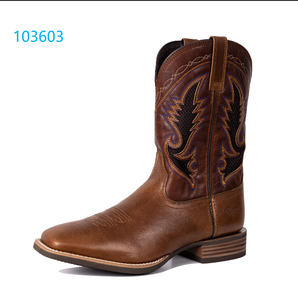 Stivali da Cowboy di Alta Qualità Personalizzati dal Produttore, Nuovi in Pelle Marrone con Ricamo Blu a Fulmine, Punta Quadrata, Tacco Basso, Design Classico - Product Image 1