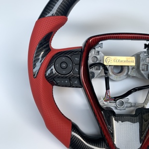 Volant personnalisé en fibre de carbone noire brillante pour Toyota Camry <span class=keywords><strong>2021</strong></span>, volant en cuir rouge, volant personnalisé - Product Image 4