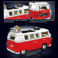 Mould King 10030 T1 Van, Bloques de Construcción de Modelos de Autos Creativos, Juego de Bloques de Plástico Pequeños, Rompecabezas MOC, Juguetes para Regalo de Navidad