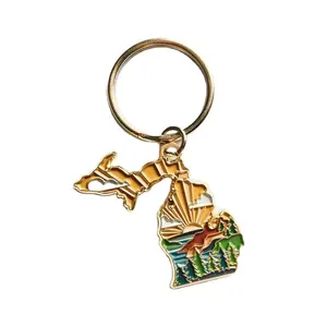 The United States Michigan state Best Selling Cheap Soft Enamel Key Holder Key Chain Ring Custom 2D 3D Metal Keychain