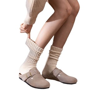 Chaussettes Amei kaki pour hommes et femmes, fil épais, mi-mollet, couleur unie, coton, automne-hiver, style rétro américain, chaussettes longues à aiguille, taille unique - Product Image 5