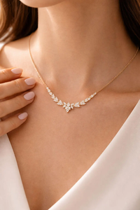 Luxury Marquise Diamond Rose Gold Link Chain Cluster <b>Necklace</b> Elegant Engagement & Wedding Jewelry - Product Image 3