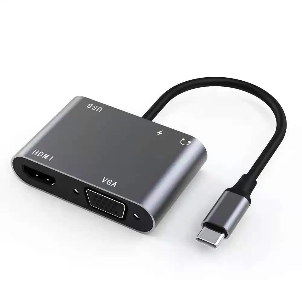 Portable 5 In1 USB Tipe C untuk HDMI VGA USB 3.0 PD Audio Hub Adaptor 4K 30HZ Hub Adaptor Multifungsi USB-C Aksesoris Komputer