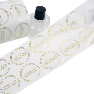 customised high quality round hot stamping printed transparent gold foil logo stickers adhesive vinyl waterproof labels