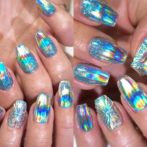 10 autocollants holographiques argentés pour nail art, motifs géométriques laser, feuilles de transfert irisées arc-en-ciel pour la décoration de manucure DIY - Product Image 3