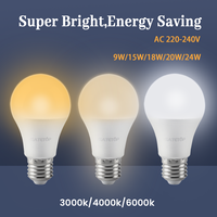 A60/A65/A70/A80 9W-24W Ampoule LED Offre Spéciale E27/B22 Pas de scintillement 3000K/4000K/6000K Lumière AC Corps en plastique à usage domestique pour la maison