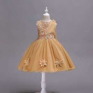 Vestiti delle ragazze di fiore 4-12 anni ragazze abito in rete senza maniche 3D floreale gonfio al ginocchio gonna per bambini abbigliamento da festa - Product Image 4