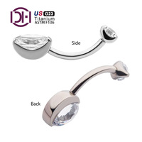 Abd ithal G23 titanyum dahili dişli çift Gem Prong Set Oval sabit alt eğrileri göbek göbek Piercing takı