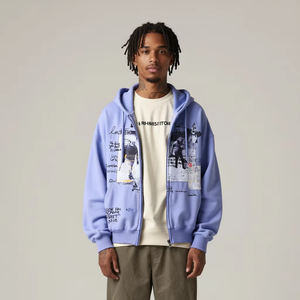 Sudadera <span class=keywords><strong>Americana</strong></span> con Cremallera, Estampada, Vintage, Lavada, Desgastada, Corta, Holgada, Estilo Urbano, Tejido Grueso, Transpirable, 100% Algodón, Esencial, Personalizada - Product Image 1