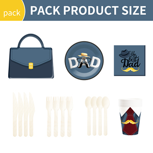 Juego de Platos de Papel Desechables Personalizados DAMAI con Temática del Día del Padre, Bolsa Azul Oscuro y Juego de Platos de Papel con Barba Marrón - Product Image 2