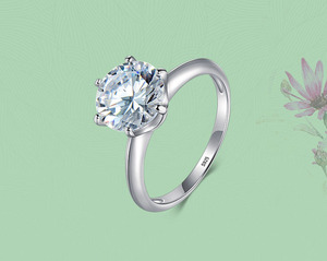Anillo Solitario de Plata de Ley S925 con Zirconia Redonda de Seis Puntas, Anillo Clásico de Compromiso, Boda o Promesa para Mujer - Product Image 2