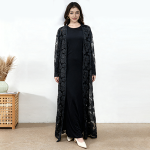 Mới Sang Trọng Handmade Dubai Abaya Ren Kết Cấu Hoa Ngọc Trai Đính Cườm Cardigan Hồi Giáo Phụ Nữ Abaya khiêm tốn Dresses - Product Image 1