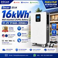 Аккумулятор для домашнего хранения энергии Docan EU US Stock 51.2V 15кВтч 16кВтч 314Ач LiFePO4, 300Ач, для солнечных энергосистем, Plug and Play, для автономных систем