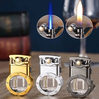 Briquet gonflable à allumage par bascule rétro, transparent visible, double flamme, commutation libre