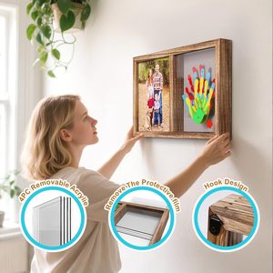 Wood Photo <b>Frame</b> Double Panel Wall <b>Mount</b> Handprint Display Living Room Bedroom Decor - Product Image 1