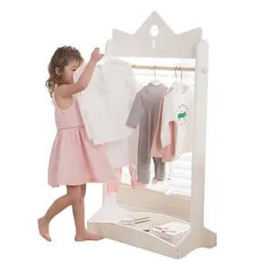 White Wooden Dress Rack Nursery Decor Kids Room Furniture Dress Up Storage Kids Clothing Tall Wood Clothes Rack