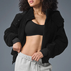 Veste <span class=keywords><strong>en</strong></span> <span class=keywords><strong>sherpa</strong></span> Foxy, <span class=keywords><strong>manteau</strong></span> vintage avec col mandarin, mélange de fourrure de <span class=keywords><strong>sherpa</strong></span> et de cachemire, longueur courte, coupe-vent, chaude, veste d'hiver pour femmes - Product Image 2