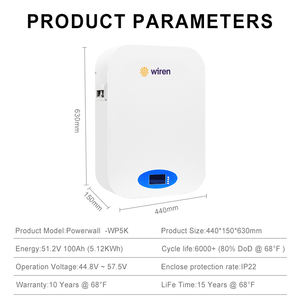 Batería de Pared Wiren WP5K 51.2V 100Ah LiFePO4, Sistema de Almacenamiento de Energía Solar para el Hogar de 5.12KWh, Más de 6000 Ciclos, IP22, Uso en Interiores, CAN - Product Image 6