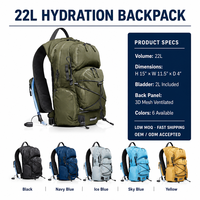 Sac à dos d'hydratation avec poche à eau de 2 L, sac à dos de randonnée de 22 L, porte-bâtons de trekking, panneau dorsal ventilé, ceinture de taille pour femmes