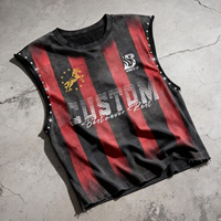 Débardeurs d'été personnalisés pour hommes, design maillot de football, logo imprimé rétro délavé, lettres vintage, tenue de football sans manches, t-shirt