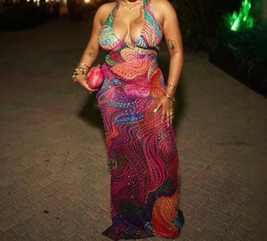 Viviblook Z331DS Vestido de Mujer Nuevo Estilo Urbano Elegante con Cuello en V Sin Mangas Halter Espalda Descubierta Ajustado Maxi para Fiesta y Club - Product Image 2