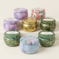 Ventes en gros de bougies parfumées de luxe personnalisées dans des boîtes en métal marbré et floral |   Bougie aromathérapeutique en cire de soja de qualité supérieure
