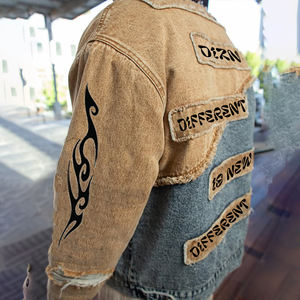 डिज़्न्यू 2025 डेनिम जीन जैकेट निर्माता विशिष्ट टू-टोन पैचवर्क डेनिम जैकेट के साथ कच्चा-एज सीम विवरण के साथ - Product Image 3