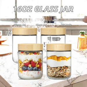 Recipientes para Alimentos, Frasco de Vidrio Transparente de 16 oz con Tapa de Bambú a Prueba de Niños, Impresión Serigrafiada, Almacenamiento de Snacks - Product Image 2
