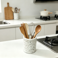 Support à ustensiles de cuisine de luxe en résine aspect terrazzo blanc, rangement pour outils de cuisson sur comptoir, pot à ustensiles, organiseur d'outils de cuisine