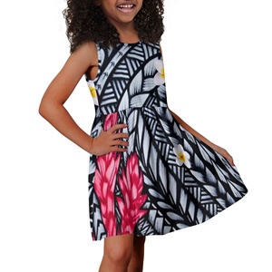 Stile etnico Hawaii tribale bambino ragazze Puletasi Samoan <span class=keywords><strong>stampa</strong></span> su richiesta polinesiano tribale abbigliamento per bambini <span class=keywords><strong>vestito</strong></span> per bambini - Product Image 3