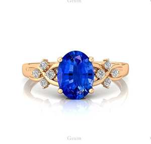 Bague de mariage solitaire en or 18 carats avec saphir bleu ovale et halo de diamants naturels, certifiée IGI, 0,12 ct, 8 diamants, plaquée rhodium - Product Image 6