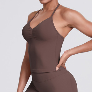 Débardeur <span class=keywords><strong>tricot</strong></span>é uni à dos nu, short de course et de fitness, vêtements de yoga - Product Image 1