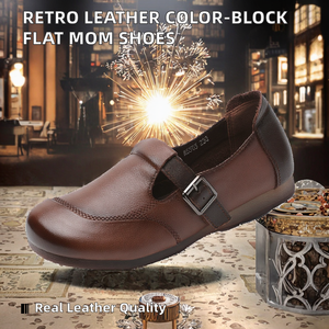 Zapatos de Mujer Retro de Piel Auténtica, Estilo Slip-On, con Bloques de Color de Goma, Tacón Plano Suave, Diseño de Punta Abierta, Moda de Primavera - Product Image 2