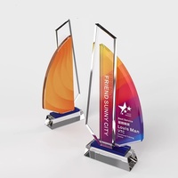 Trophée et récompense personnalisés pour entreprise, en cristal, avec impression couleur, en forme de voilier, en verre cristal