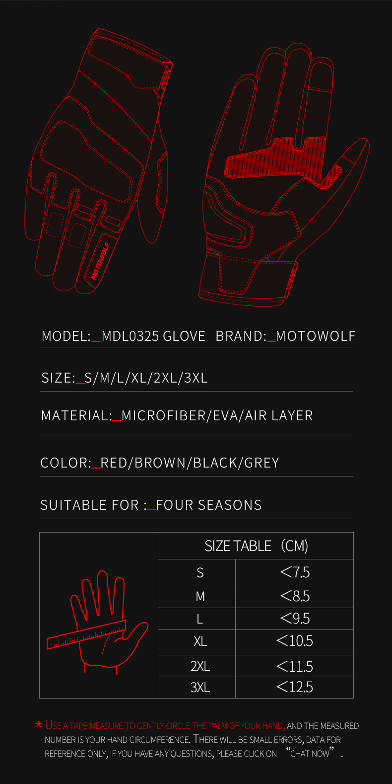 MOTOWOLF Anti-fall Breathable Hot Selling Black Racing Gloves With Touch Screen For Men