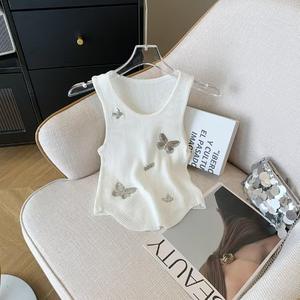 Vente en gros Meilleure vente chandails pour femmes papillon décoration col rond gilet sans manches respirant mince séchage rapide gilet pour les femmes - Product Image 3