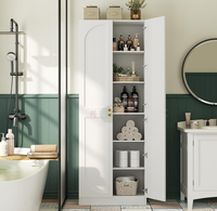 Armoire de rangement arquée de 80 pouces de haut avec 4 portes et étagères réglables, meuble de rangement en bois autoportant pour cuisine, salle à manger, salle de bain