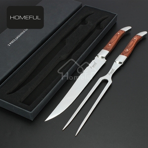 Bán buôn thép không gỉ Sharp Blade laguiole nhà bếp khắc dao và nĩa Set với pakka gỗ xử lý - Product Image 6