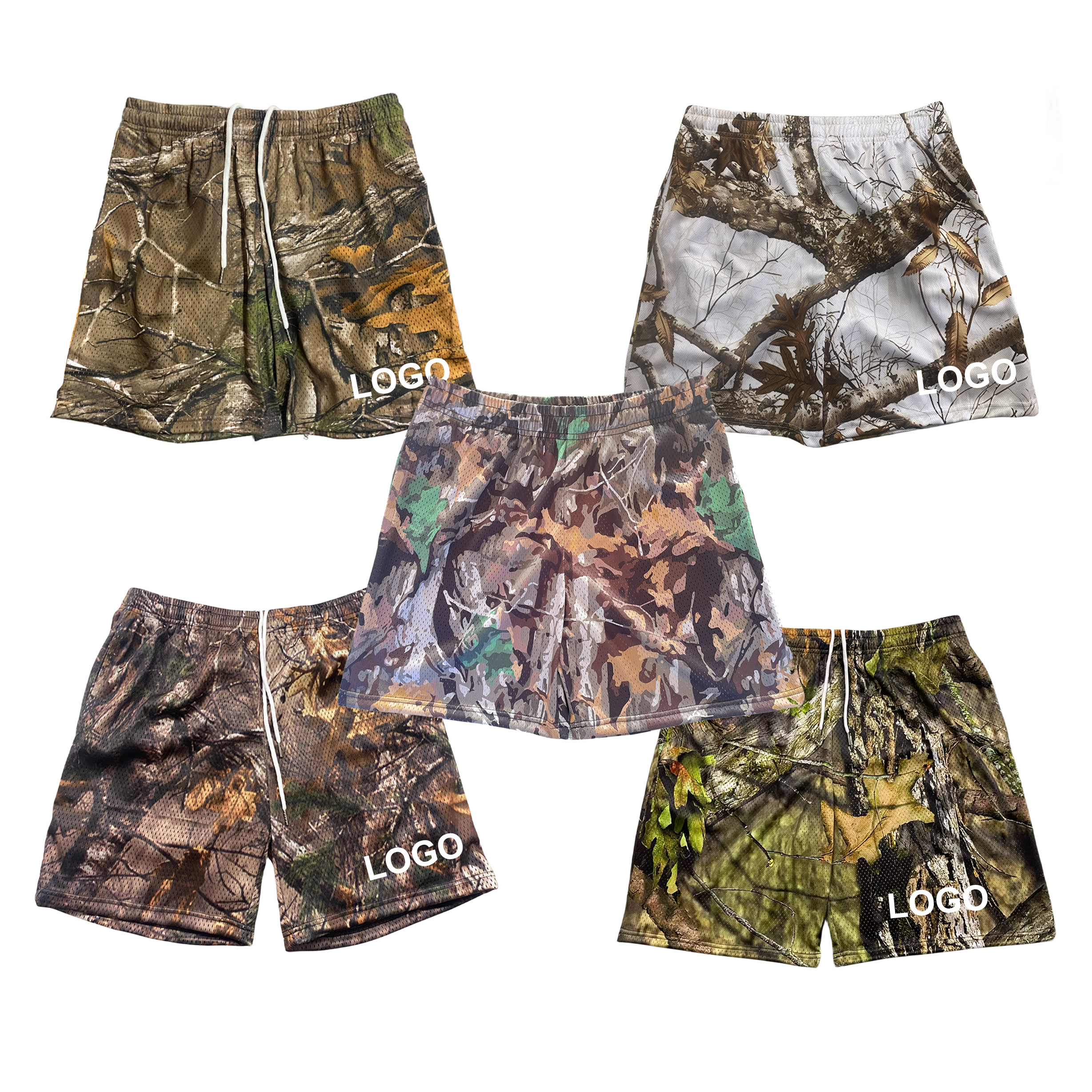 2024 High quality designer custom 5 inch inseam sublimation streetwear basketball gym polyester mens real tree camo mesh shorts