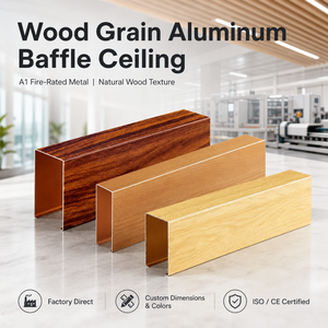 Revestimiento de Techo de Aluminio con Diseño de Madera, Resistente al Fuego A1, Paneles Metálicos para Techo, Colores Personalizados - Product Image 1