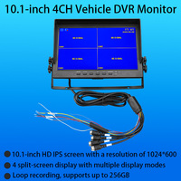 Monitor de Visión Trasera para Automóvil Personalizado de 10.1 Pulgadas con Pantalla LCD TFT IPS de 4 Canales de Entrada y DVR, Cámara de Reversa de 4 Pantallas Divididas para Camión, Autobús