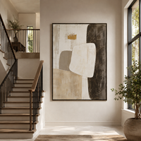 Peinture murale abstraite neutre vintage, art géométrique minimaliste, peinture à l'huile faite à la main sur toile texturée, œuvre d'art moderne, taille personnalisée, luxe