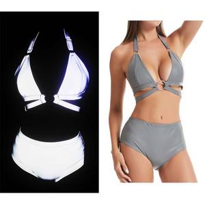 視認性の高いグレーレインボー反射2ピースホルタートップストラップレススプリットトライアングルビキニセット水着水着水着 - Product Image 3