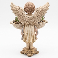 Statuette d'ange vintage en résine tenant un bol, sculpture décorative beige et or pour la maison, cadeau de fêtes