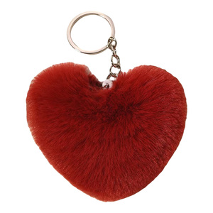 Wholesale Love Heart Plush Keychains Fluffy Fur <b>Key</b> <b>Rings</b> Valentine Pom Pom <b>Accessories</b> Mini Plushies Claw Machine From Factory - Product Image 1