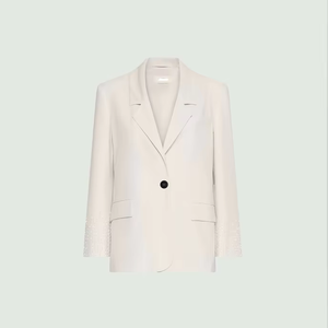 Elegante Blazer Blanco de Un Solo Pecho con Puños con Pedrería, Solapa con Muescas y Bolsillos con Solapa, Ideal para Eventos Formales - Product Image 1