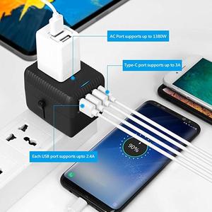 2024 Black Travel Adapter Hot Selling USB C-Typ mit 3-Port-Konvertierungsstecker für UK US Euro AU Andere Steckdosen - Product Image 2