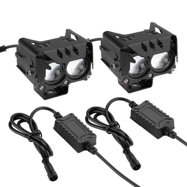 Motorcycle Mini Driving Light Headlights 2 Lens White Yellow LED Auxiliary Spotlights Fog Lamp Working Spot Lights