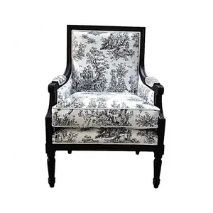 फ्रेंच प्राचीन फर्नीचर कोच लाउंज ठोस ओक लकड़ी की कुर्सी कपड़े आराम अवकाश लक्जरी कुर्सी तकिया के साथ वापस