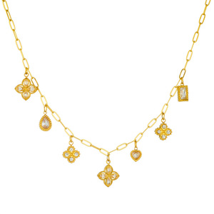French Retro Chic Diamond Encrusted Teardrop Flower Pendant Chain Stainless Steel Clavicle Necklace Everyday Wear - Product Image 5